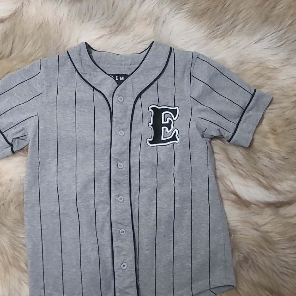 Gray Striped Kids Baseball Shirt